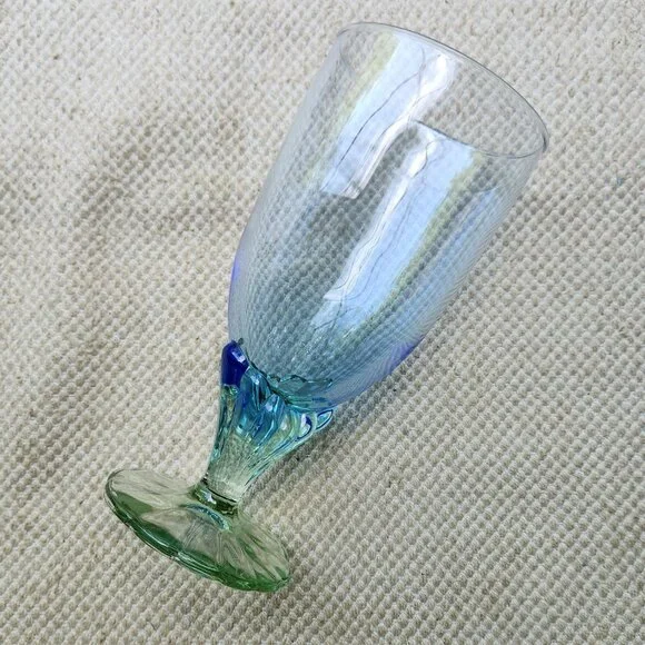Set of 2 Bormioli Rocco Bahia Blue Green Footed Iced Tea Water Goblets 7 3/8" - Picture 5 of 6